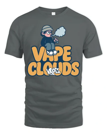 Vape Clouds Chill Cartoon Vaping Humor Graphic Tshirt - gray t-shirt on white background