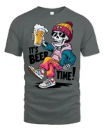 Its Beer Time Funny Skeleton Street Style Graphic Tee - gray t-shirt on white background