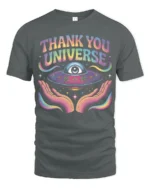 Thank You Universe Cosmic Eye Spiritual Vibes Graphic Tee - gray t-shirt on white background