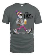 Its Beer Oclock Cool Skeleton Drinking Graphic Tshirt - gray t-shirt on white background