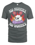No Hurries No Worries Funny Snail Skull Graphic Tee - gray t-shirt on white background