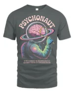 Psychonaut Cosmic Mind Explorer Astronaut Graphic Tee - gray t-shirt on white background