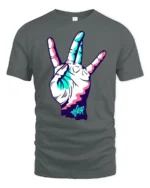Neon Hand Gesture Street Style Graphic Tee Cool Vibe Tshirt - gray t-shirt on white background