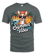 Summer Vibes Chihuahua Surf Dog Graphic Tee Beach Fun Tshirt - gray t-shirt on white background