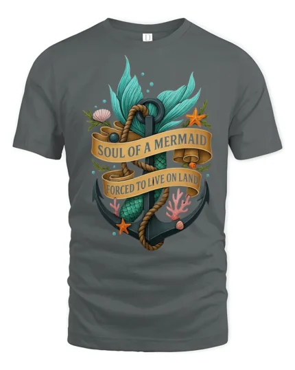 Soul Of A Mermaid Forced To Live On Land Graphic Tee - gray t-shirt on white background