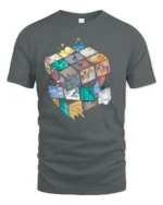 Creative Cube Life Scenes Abstract Artistic Graphic Tee - gray t-shirt on white background