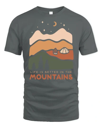 Life Is Better In The Mountains Vintage Nature Graphic Tee - gray t-shirt on white background