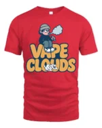 Vape Clouds Chill Cartoon Vaping Humor Graphic Tshirt - red t-shirt on white background