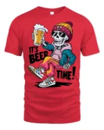 Its Beer Time Funny Skeleton Street Style Graphic Tee - red t-shirt on white background