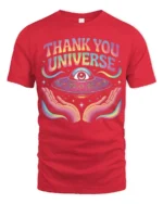 Thank You Universe Cosmic Eye Spiritual Vibes Graphic Tee - red t-shirt on white background