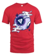 Not Likely Magic Eight Ball Graphic Tee Cosmic Humor Tshirt - red t-shirt on white background