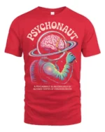 Psychonaut Cosmic Mind Explorer Astronaut Graphic Tee - red t-shirt on white background