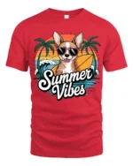 Summer Vibes Chihuahua Surf Dog Graphic Tee Beach Fun Tshirt - red t-shirt on white background