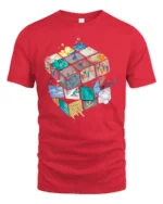 Creative Cube Life Scenes Abstract Artistic Graphic Tee - red t-shirt on white background