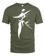 Mysterious Shadow Spy Silhouette Graphic Tee Minimal Tshirt - military green t-shirt on white background