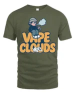 Vape Clouds Chill Cartoon Vaping Humor Graphic Tshirt - military green t-shirt on white background