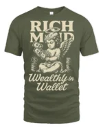 Rich Mind Wealthy Wallet Angel Money Vintage Graphic Tee - military green t-shirt on white background