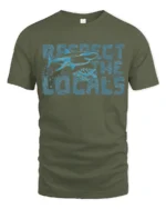 Respect The Locals Shark Turtle Ocean Graphic Tee - military green t-shirt on white background
