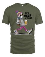 Its Beer Oclock Cool Skeleton Drinking Graphic Tshirt - military green t-shirt on white background