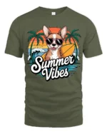 Summer Vibes Chihuahua Surf Dog Graphic Tee Beach Fun Tshirt - military green t-shirt on white background