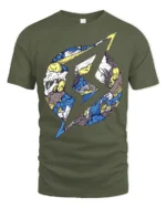 Abstract Lightning Wave Graphic Street Art Style Te - military green t-shirt on white background