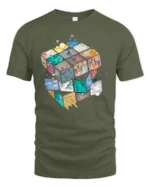 Creative Cube Life Scenes Abstract Artistic Graphic Tee - military green t-shirt on white background