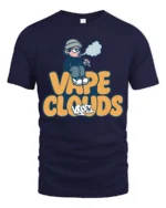 Vape Clouds Chill Cartoon Vaping Humor Graphic Tshirt - navy t-shirt on white background