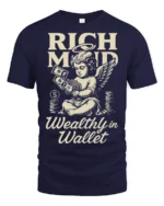 Rich Mind Wealthy Wallet Angel Money Vintage Graphic Tee - navy t-shirt on white background