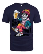 Its Beer Time Funny Skeleton Street Style Graphic Tee - navy t-shirt on white background