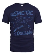 Save The Ocean Whale Diver Conservation Graphic Tee - navy t-shirt on white background