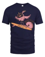 Surfing Flamingo Surfs Up Beach Vibes Funny Graphic Tee - navy t-shirt on white background