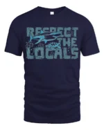 Respect The Locals Shark Turtle Ocean Graphic Tee - navy t-shirt on white background
