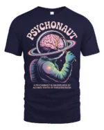 Psychonaut Cosmic Mind Explorer Astronaut Graphic Tee - navy t-shirt on white background