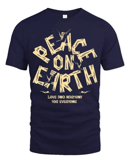 Peace On Earth Dove Graphic Tee Vintage Love Harmony Tshirt - navy t-shirt on white background