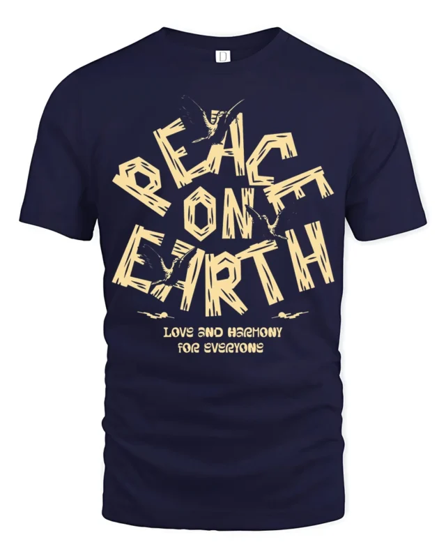 Peace On Earth Dove Graphic Tee Vintage Love Harmony Tshirt - navy t-shirt on white background