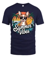 Summer Vibes Chihuahua Surf Dog Graphic Tee Beach Fun Tshirt - navy t-shirt on white background