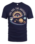 You Are The Universe Cosmic Eye Planets Graphic Tee - navy t-shirt on white background