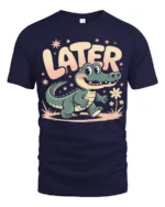 Later Alligator Cute Cartoon Vintage Vibes Tshirt - navy t-shirt on white background
