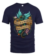 Soul Of A Mermaid Forced To Live On Land Graphic Tee - navy t-shirt on white background