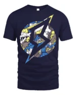 Abstract Lightning Wave Graphic Street Art Style Te - navy t-shirt on white background