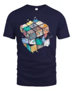 Creative Cube Life Scenes Abstract Artistic Graphic Tee - navy t-shirt on white background