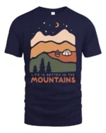 Life Is Better In The Mountains Vintage Nature Graphic Tee - navy t-shirt on white background