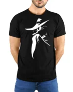 Mysterious Shadow Spy Silhouette Graphic Tee Minimal Tshirt - model wearing black tee with hands behind back