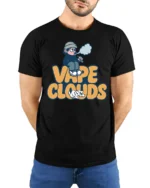 Vape Clouds Chill Cartoon Vaping Humor Graphic Tshirt - model wearing black tee with hands behind back