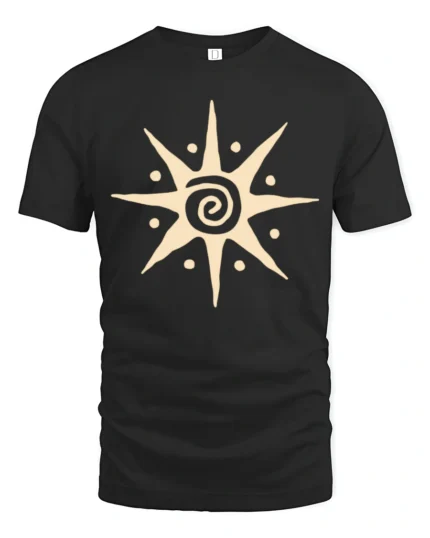 Minimalist Spiral Sun Symbol Graphic Tee Boho Aesthetic Vibe Tshirt - black t-shirt on white background