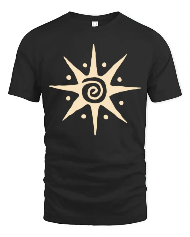 Minimalist Spiral Sun Symbol Graphic Tee Boho Aesthetic Vibe Tshirt - black t-shirt on white background