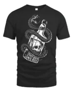 Dark Snake Skull Whiskey Bottle Graphic Tee Edgy Gothic Style Tshirt - black t-shirt on white background