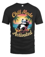 Chill Mode Activated Panda Beach Vibes Funny Graphic Tee Tshirt - black t-shirt on white background