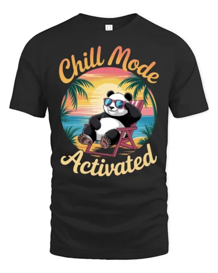 Chill Mode Activated Panda Beach Vibes Funny Graphic Tee Tshirt - black t-shirt on white background