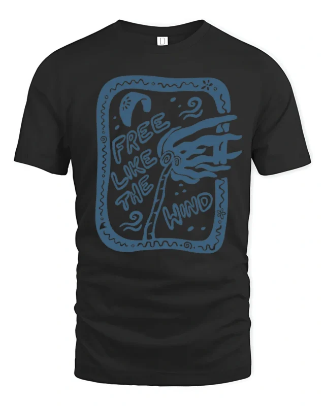 Free Like The Wind Palm Tree Beach Vibe Graphic Tee Chill Tshirt - black t-shirt on white background